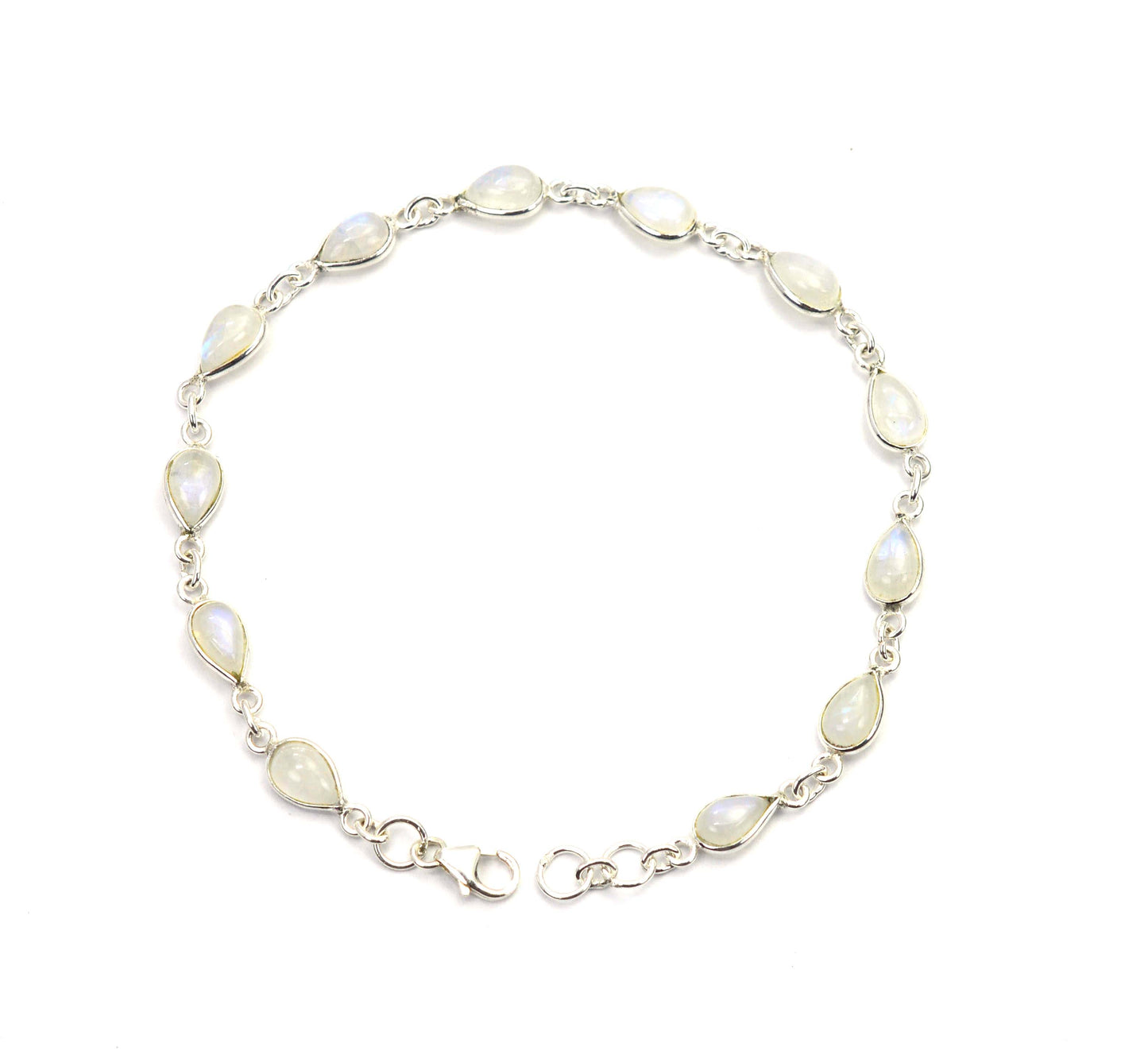 925 SOLID STERLING SILVER WHITE RAINBOW MOONSTONE HANDMADE BRACELET -8.5 INCH