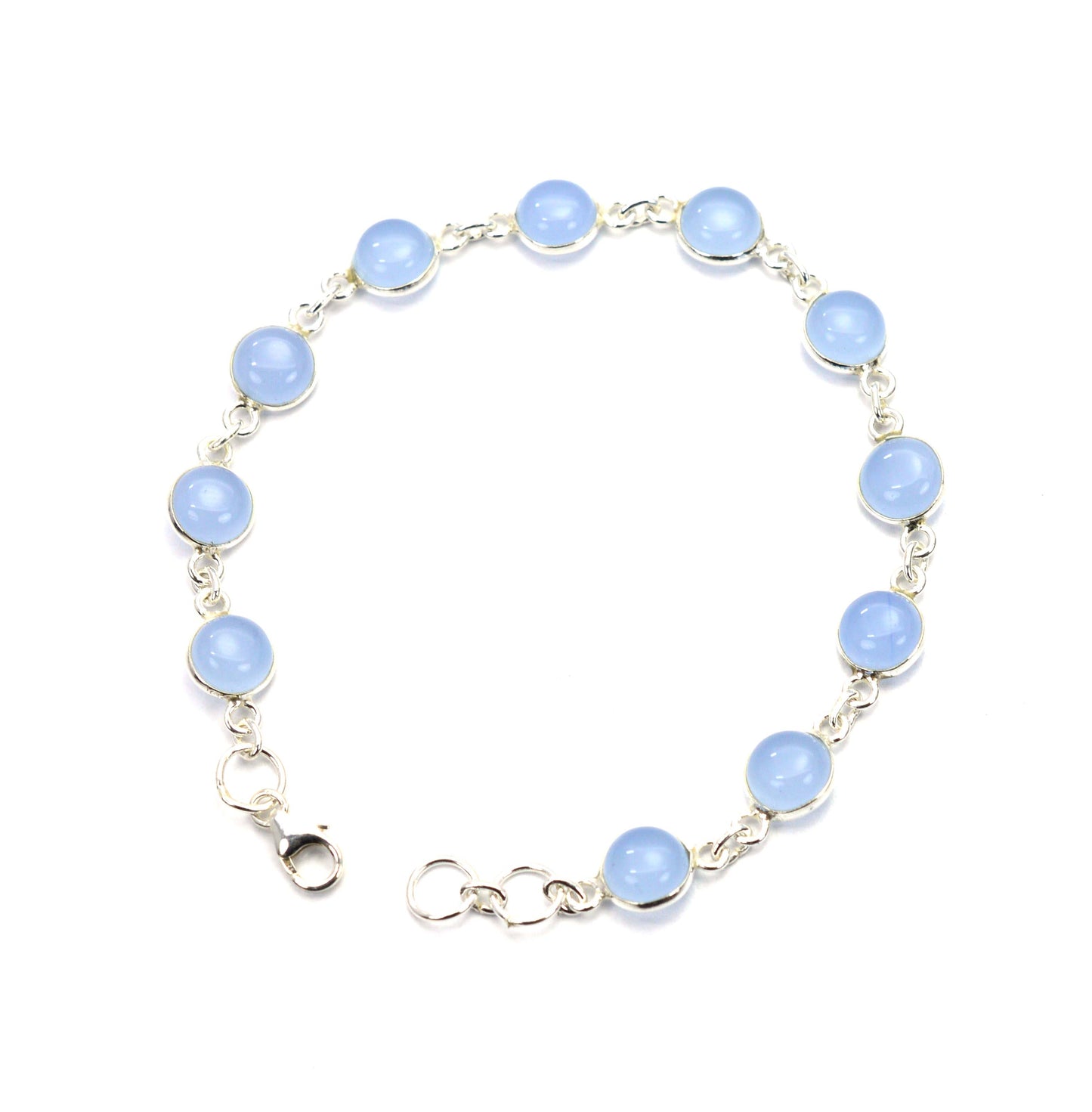925 SOLID STERLING SILVER BLUE CHALCEDONY HANDMADE BRACELET - 7.5 INCH  O