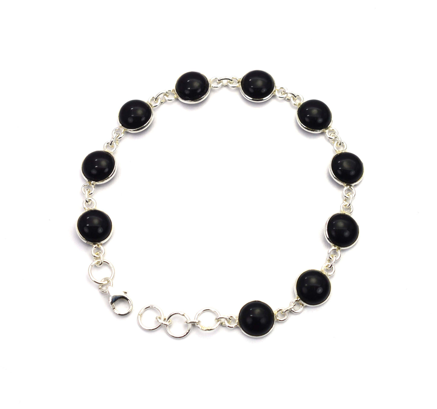 925 SOLID STERLING SILVER BLACK ONYX HANDMADE BRACELET - 7.5 INCH