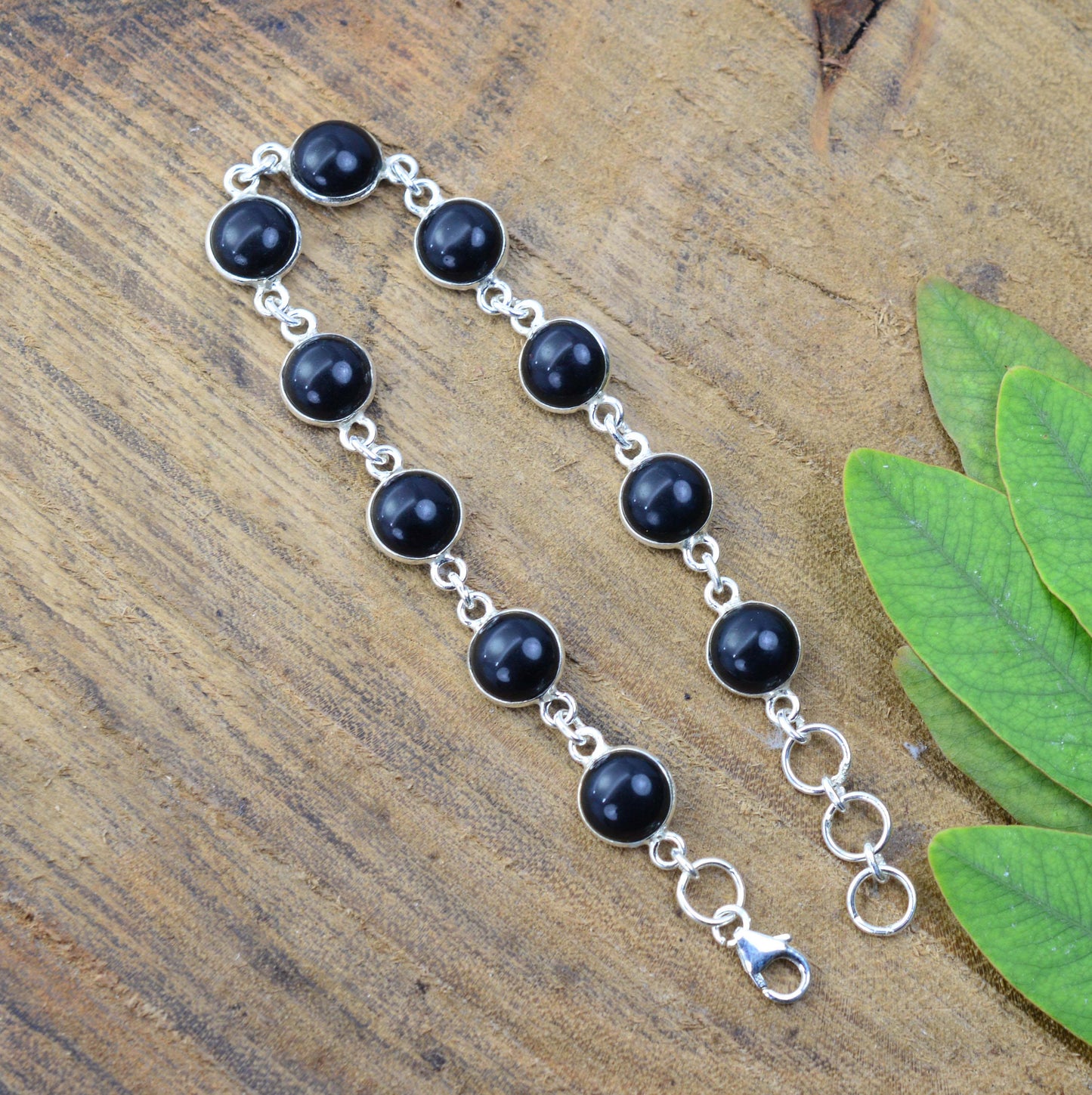 925 SOLID STERLING SILVER BLACK ONYX HANDMADE BRACELET - 7.5 INCH