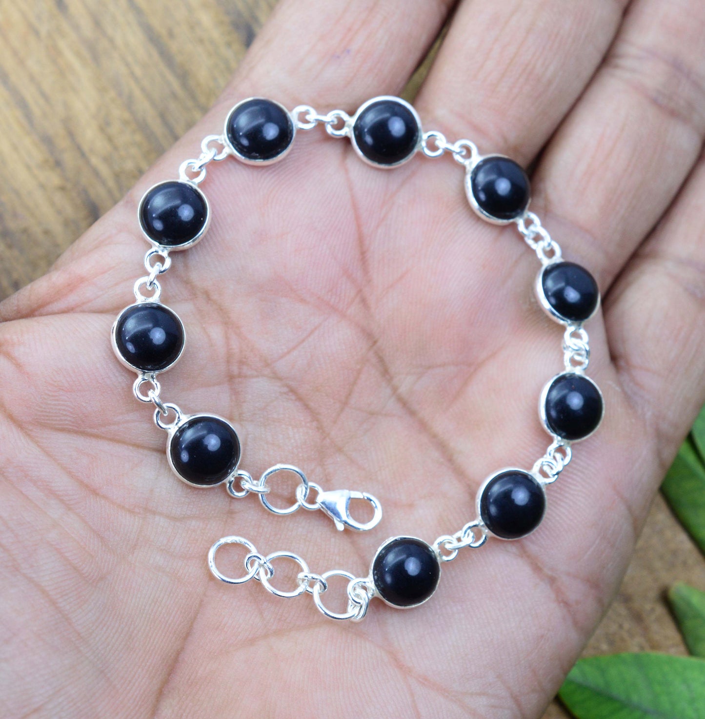 925 SOLID STERLING SILVER BLACK ONYX HANDMADE BRACELET - 7.5 INCH