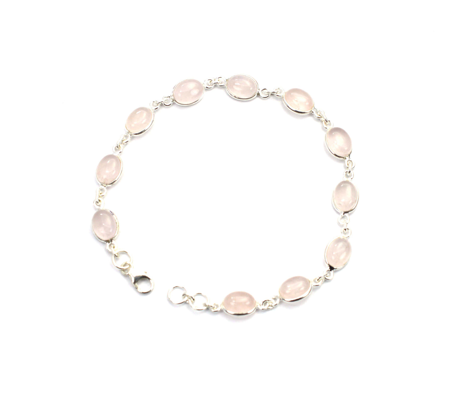 925 SOLID STERLING SILVER PINK ROSE QUARTZ HANDMADE BRACELET - 7.5 INCH