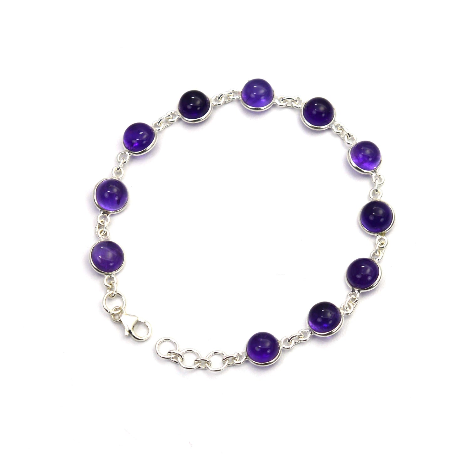 925 SOLID STERLING SILVER PURPLE AMETHYST HANDMADE BRACELET - 7.5 INCH
