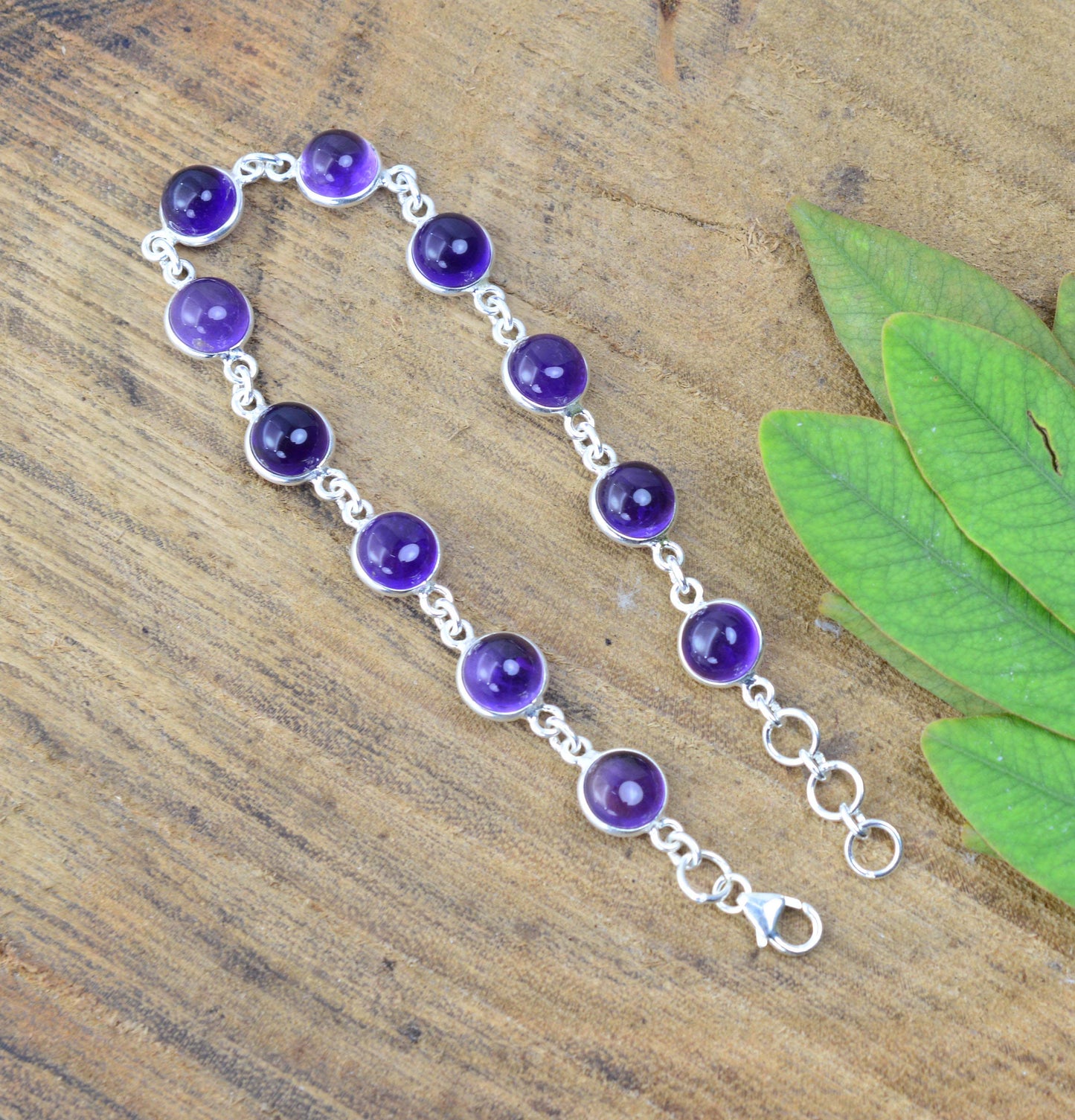 925 SOLID STERLING SILVER PURPLE AMETHYST HANDMADE BRACELET - 7.5 INCH
