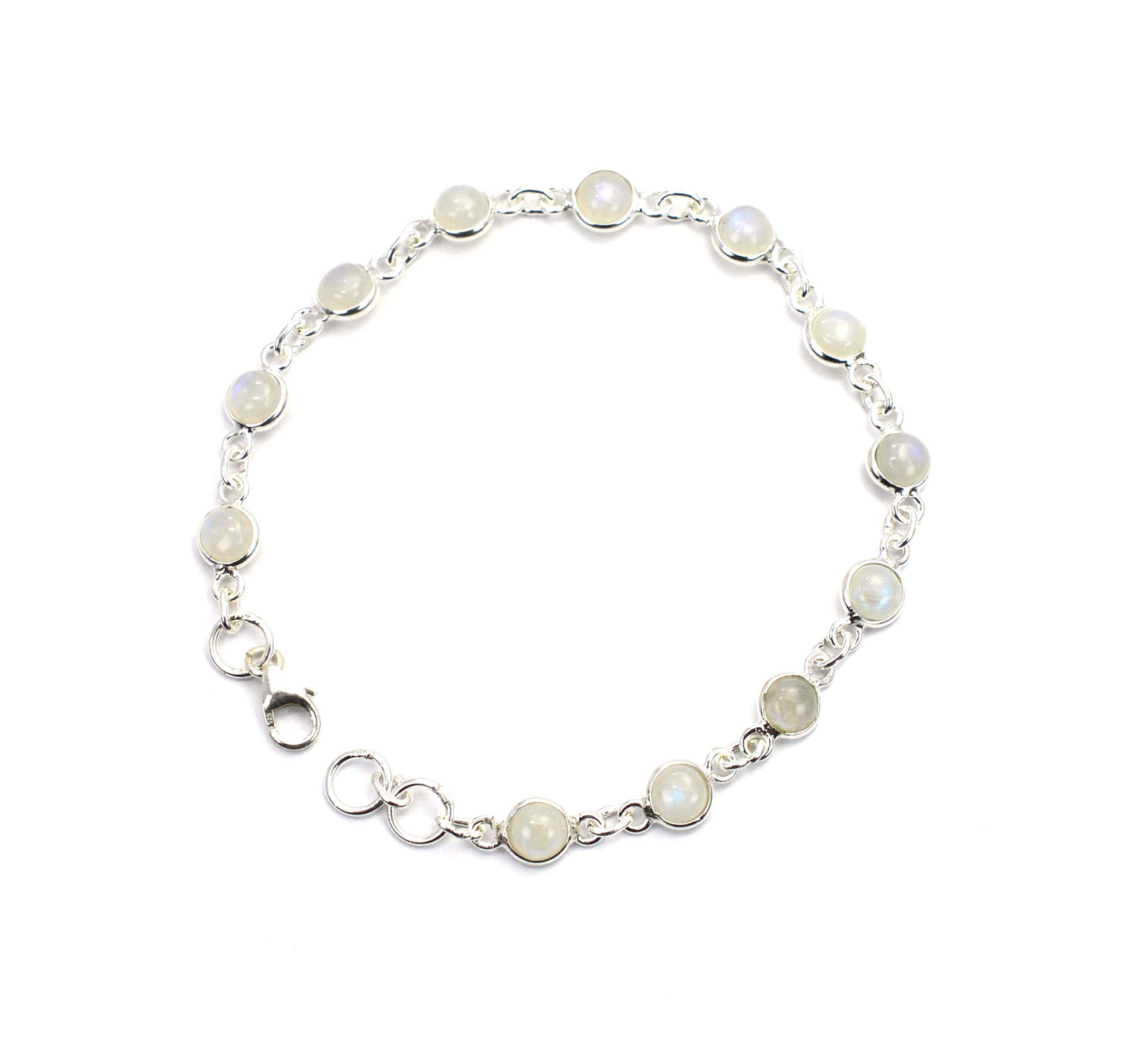 925 SOLID STERLING SILVER WHITE RAINBOW MOONSTONE HANDMADE BRACELET - 7 INCH