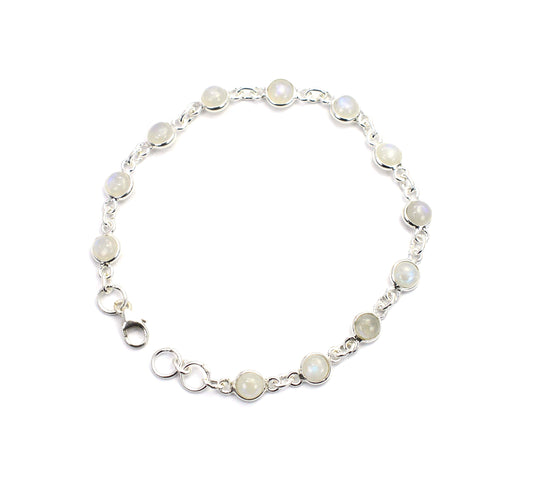 925 SOLID STERLING SILVER WHITE RAINBOW MOONSTONE HANDMADE BRACELET - 7 INCH