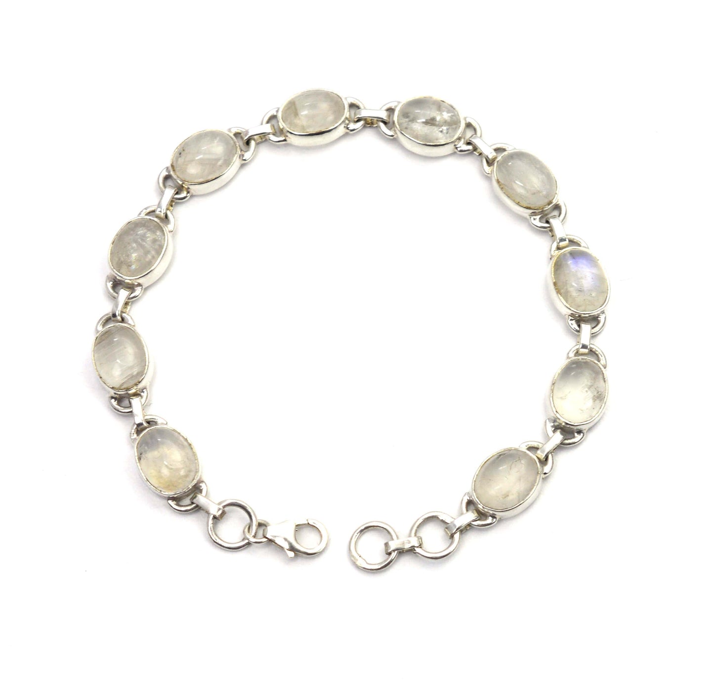 925 SOLID STERLING SILVER WHITE RAINBOW MOONSTONE HANDMADE BRACELET - 8 INCH