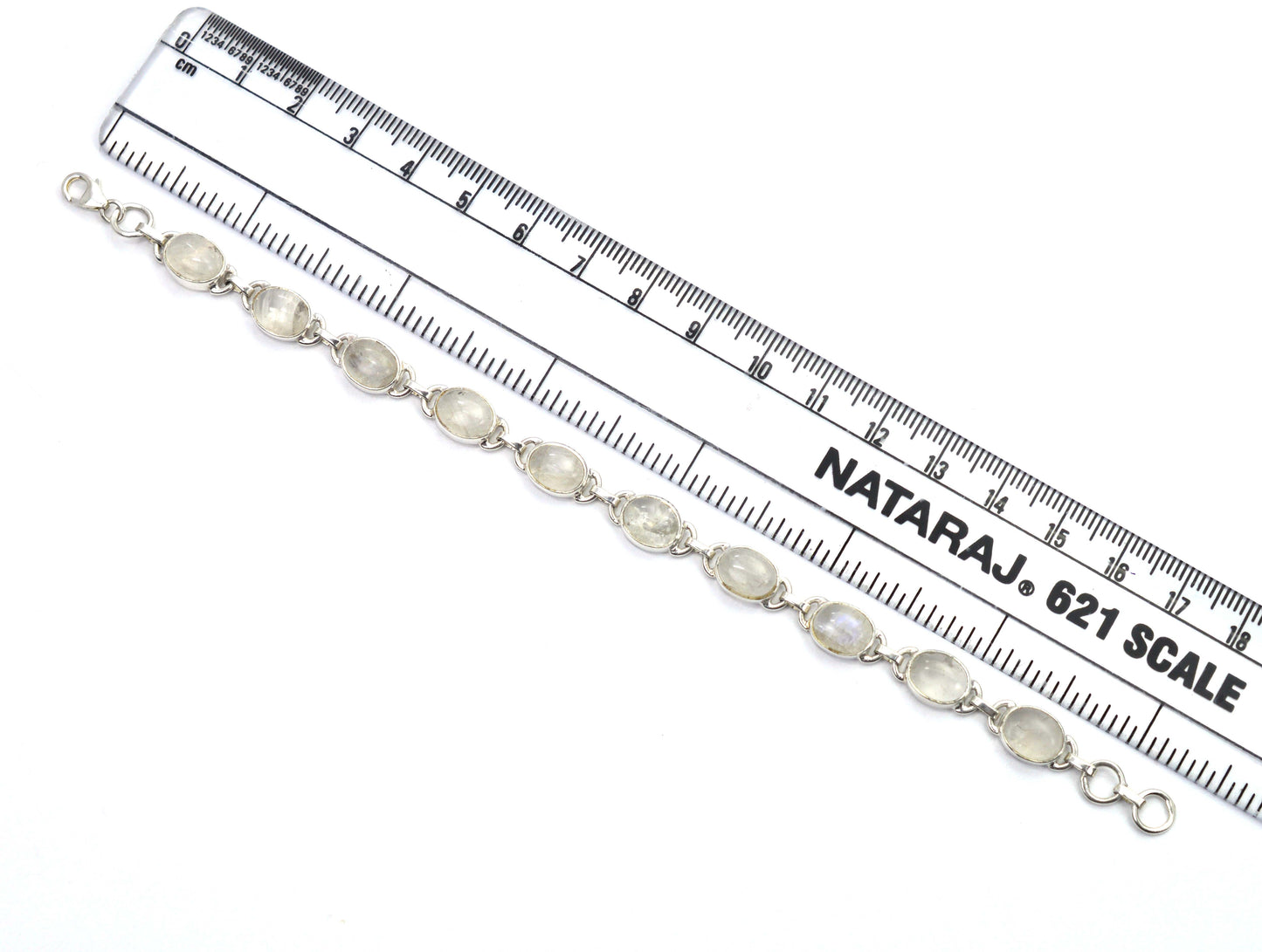 925 SOLID STERLING SILVER WHITE RAINBOW MOONSTONE HANDMADE BRACELET - 8 INCH