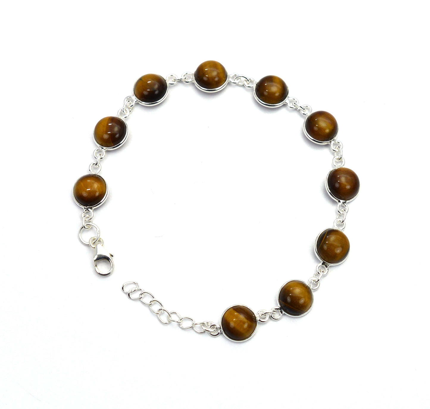 925 SOLID STERLING SILVER TIGER EYE HANDMADE BRACELET -  7.5 INCH