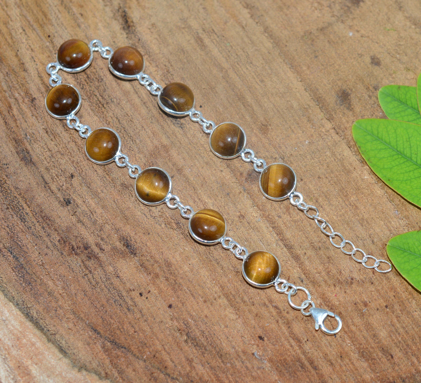 925 SOLID STERLING SILVER TIGER EYE HANDMADE BRACELET -  7.5 INCH