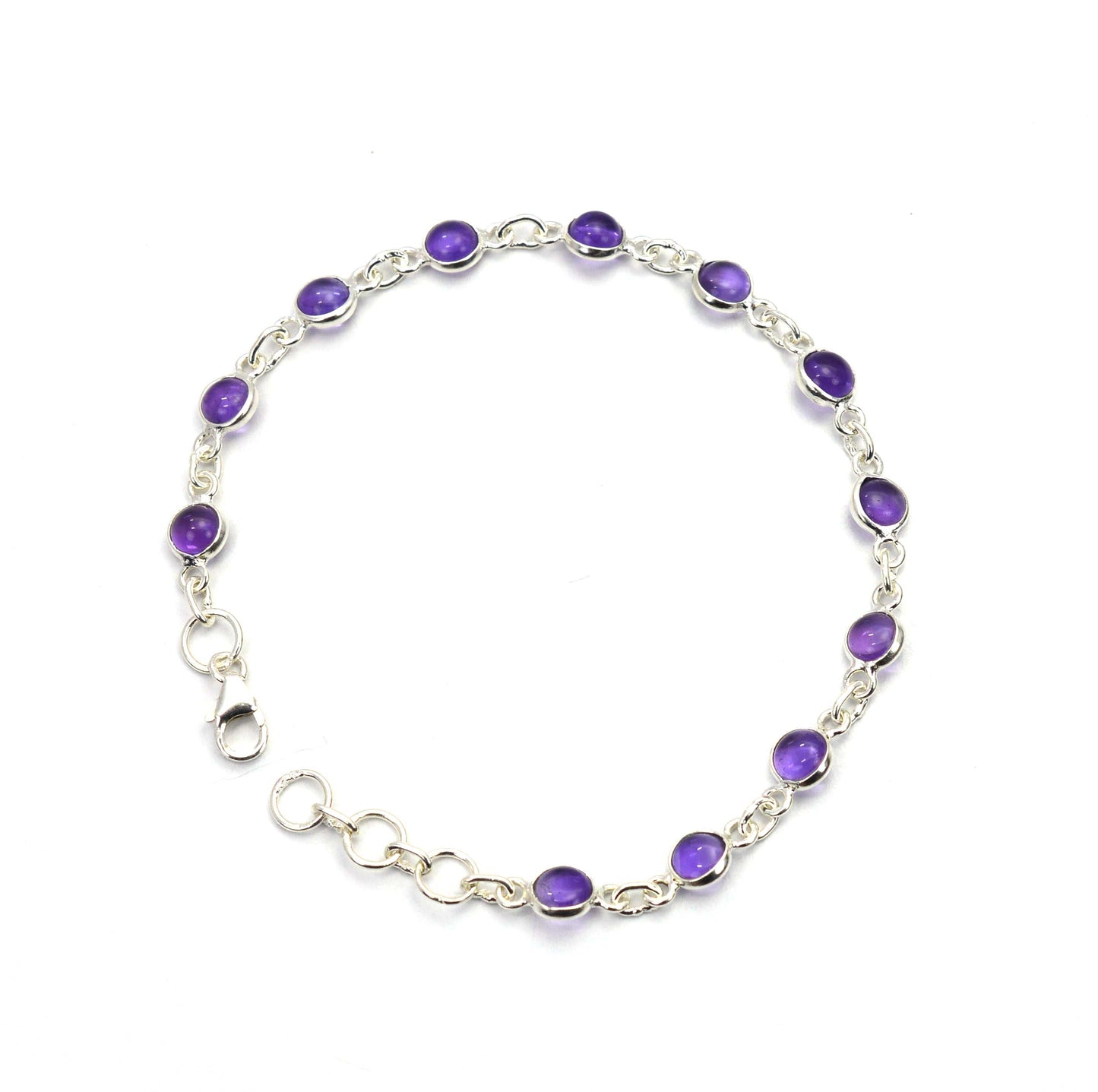 925 SOLID STERLING SILVER PURPLE AMETHYST HANDMADE BRACELET - 7.5 INCH