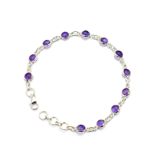 925 SOLID STERLING SILVER PURPLE AMETHYST HANDMADE BRACELET - 7.5 INCH