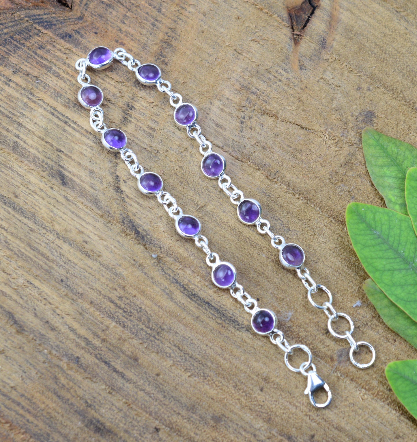 925 SOLID STERLING SILVER PURPLE AMETHYST HANDMADE BRACELET - 7.5 INCH