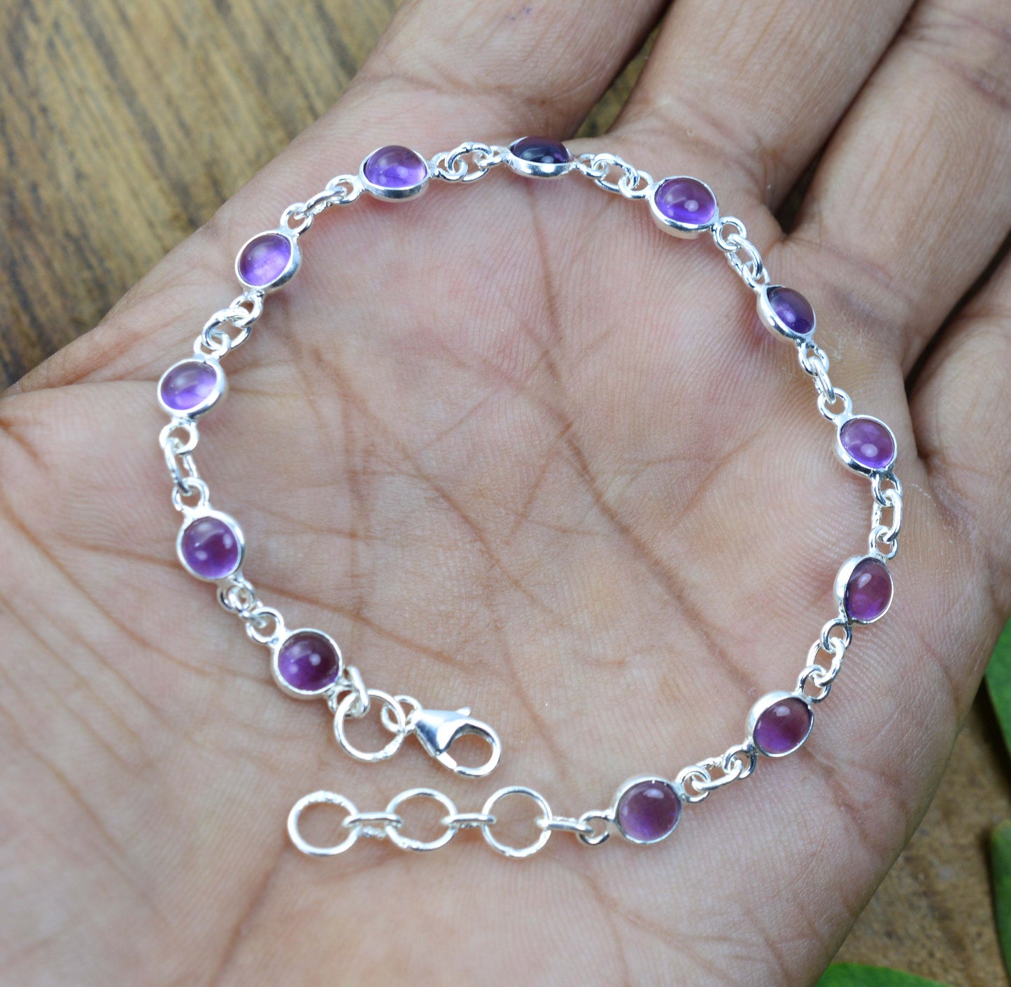 925 SOLID STERLING SILVER PURPLE AMETHYST HANDMADE BRACELET - 7.5 INCH