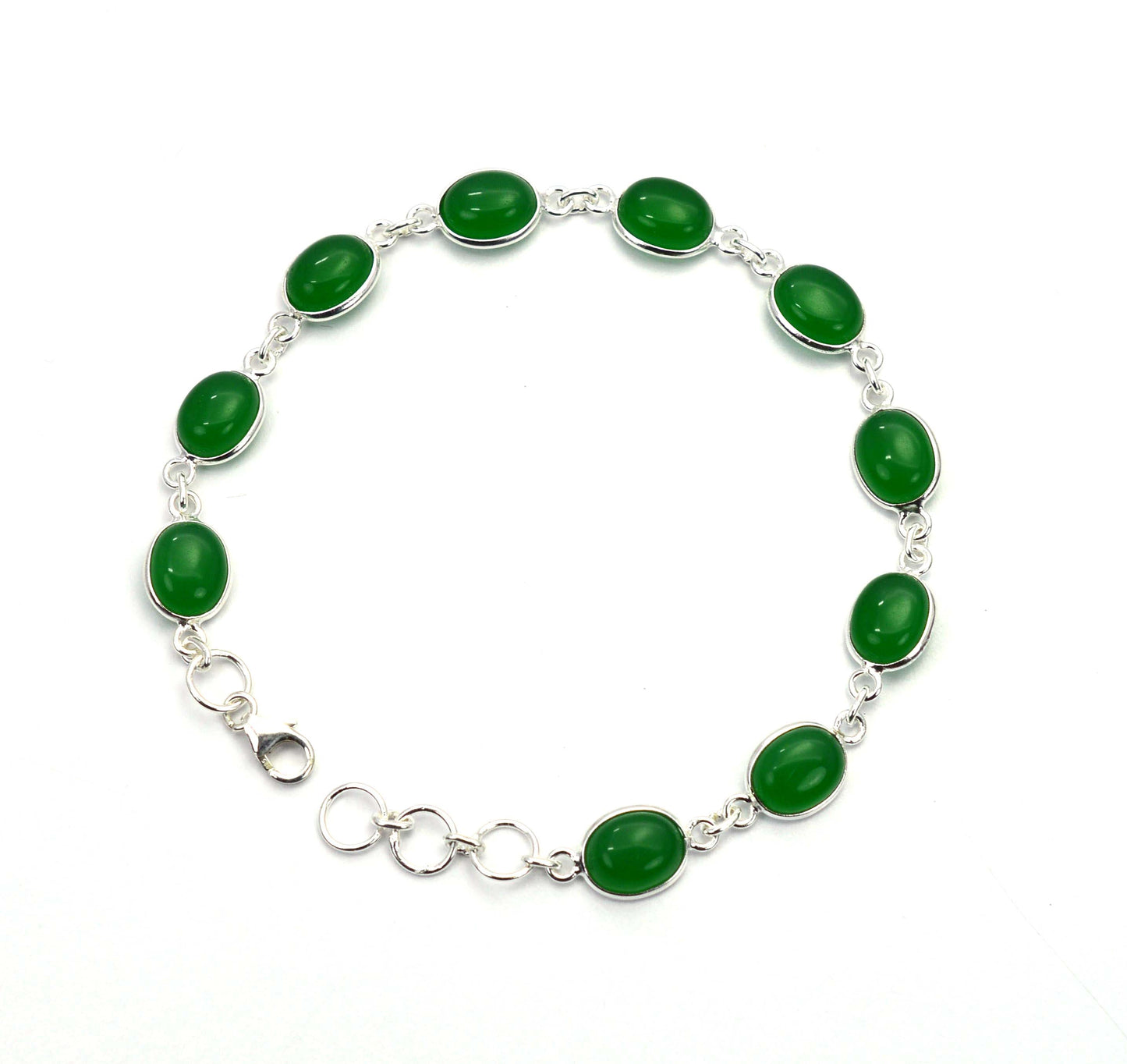 925 SOLID STERLING SILVER GREEN ONYX HANDMADE BRACELET - 8 INCH