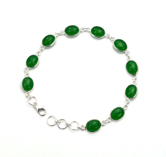 925 SOLID STERLING SILVER GREEN ONYX HANDMADE BRACELET - 8 INCH
