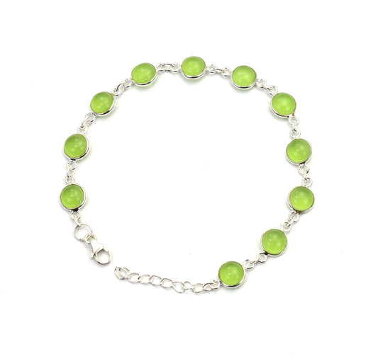 925 SOLID STERLING SILVER GREEN JADE HANDMADE BRACELET - 8 INCH