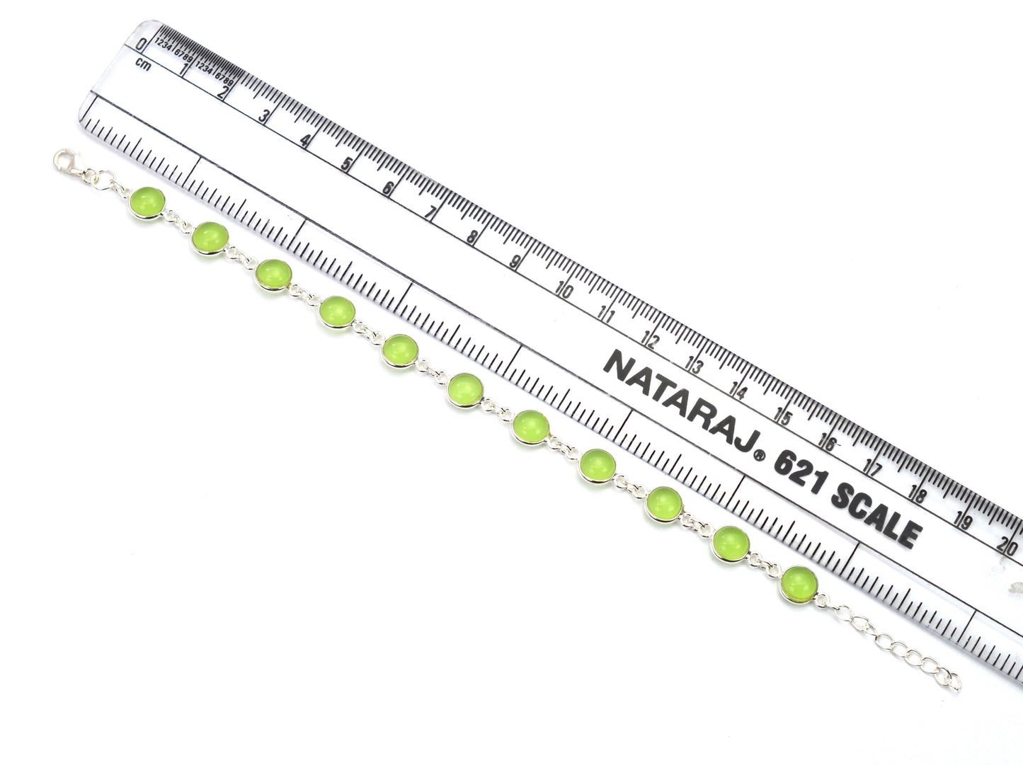 925 SOLID STERLING SILVER GREEN JADE HANDMADE BRACELET - 8 INCH