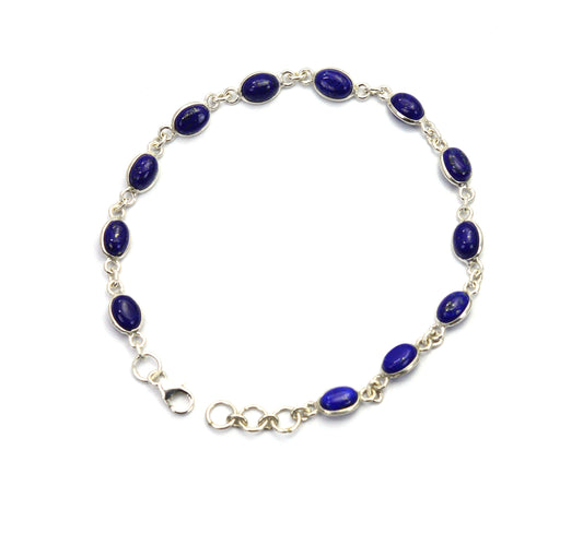 925  SOLID STERLING SILVER BLUE LAPIS LAZULI HANDMADE BRACELET - 8 INCH