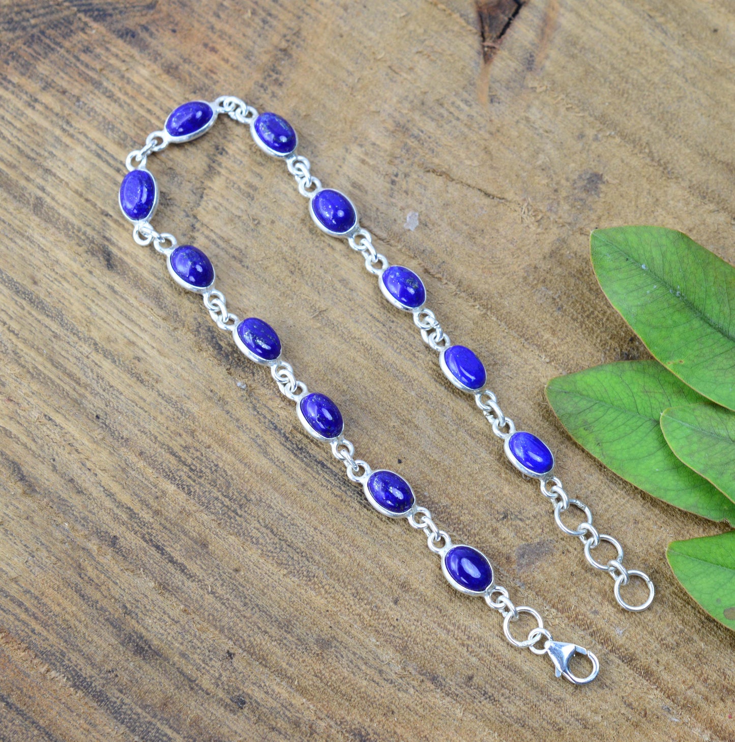 925  SOLID STERLING SILVER BLUE LAPIS LAZULI HANDMADE BRACELET - 8 INCH