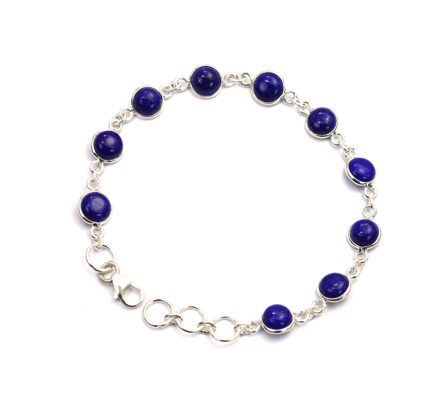 925 SOLID STERLING SILVER BLUE LAPIS LAZULI HANDMADE BRACELET - 7 INCH