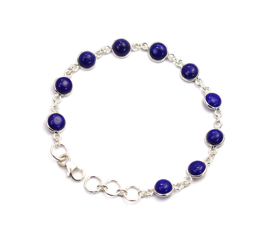 925 SOLID STERLING SILVER BLUE LAPIS LAZULI HANDMADE BRACELET - 7 INCH