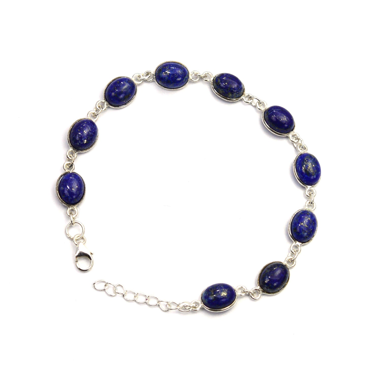 925 SOLID STERLING SILVER BLUE LAPIS LAZULI HANDMADE BRACELET - 8 INCH