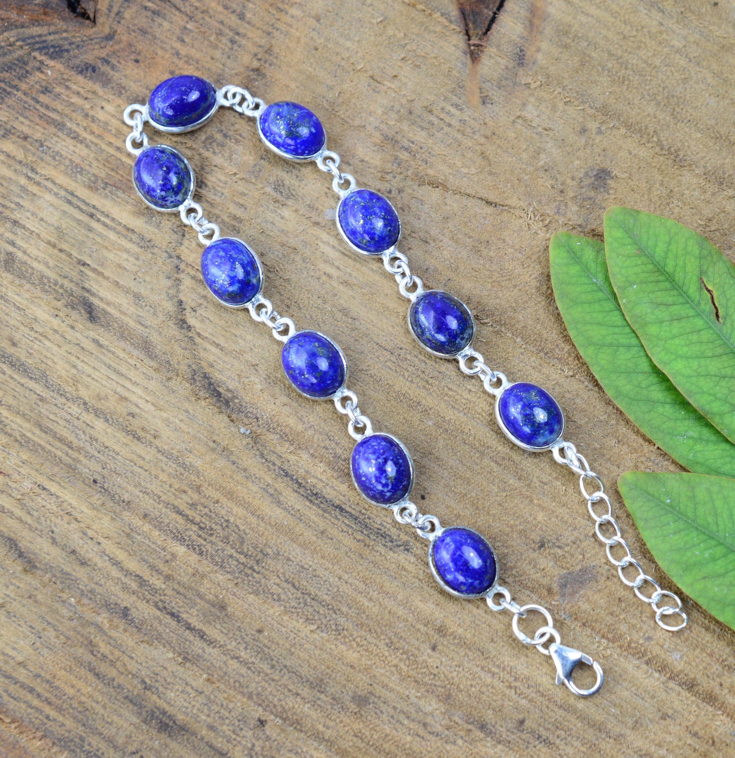 925 SOLID STERLING SILVER BLUE LAPIS LAZULI HANDMADE BRACELET - 8 INCH