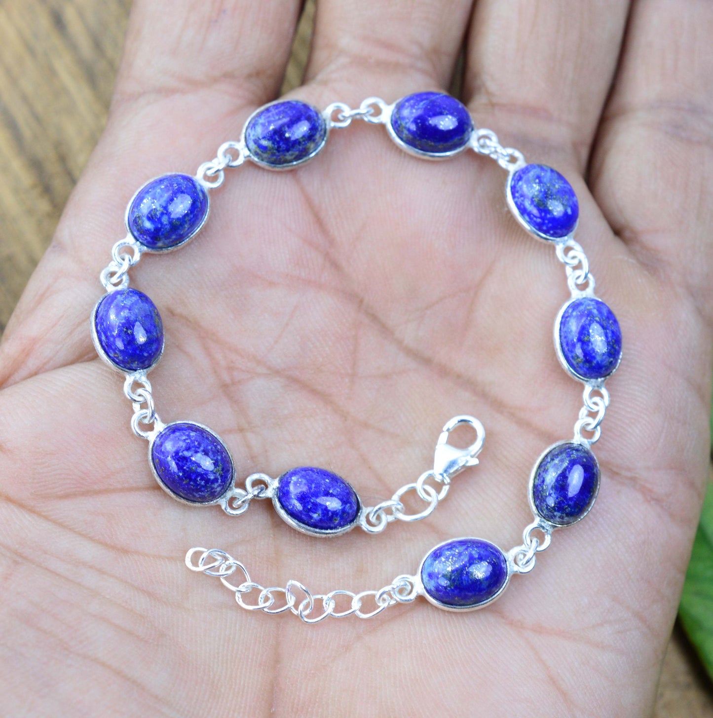 925 SOLID STERLING SILVER BLUE LAPIS LAZULI HANDMADE BRACELET - 8 INCH