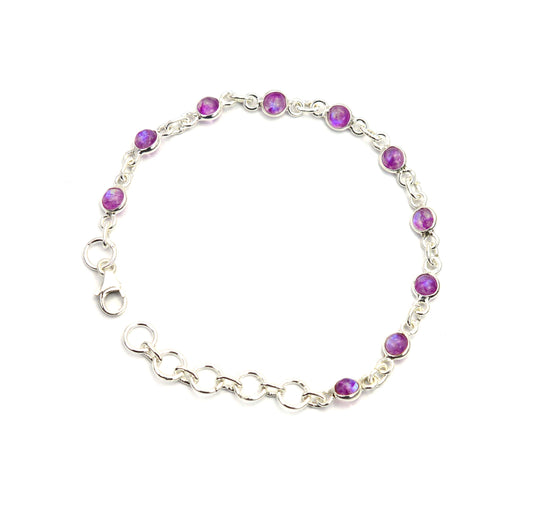 925 SOLID STERLING SILVER Pink RAINBOW MOONSTONE HANDMADE BRACELET - 7 INCH