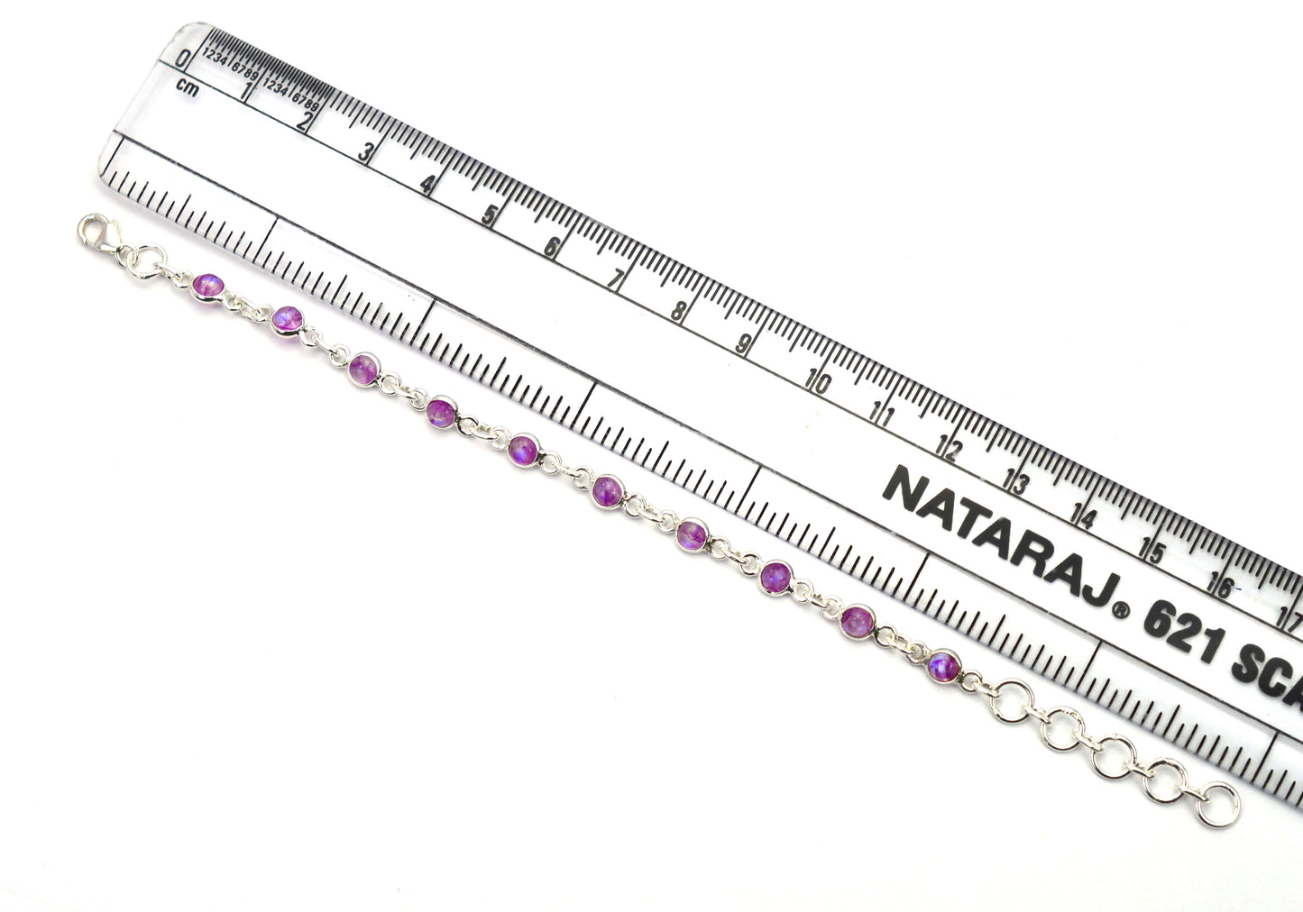 925 SOLID STERLING SILVER Pink RAINBOW MOONSTONE HANDMADE BRACELET - 7 INCH