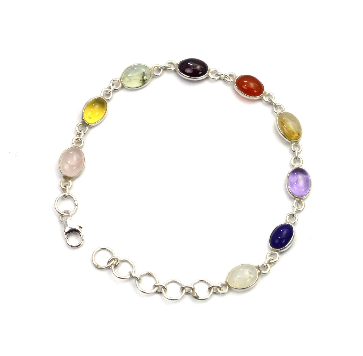 925 SOLID STERLING SILVER PREHNITE MIX STONE HANDMADE BRACELET  - 7.5 INCH