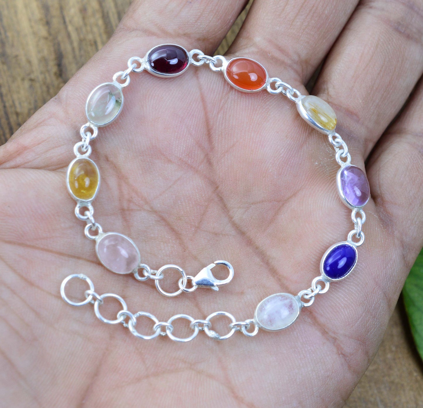 925 SOLID STERLING SILVER PREHNITE MIX STONE HANDMADE BRACELET  - 7.5 INCH