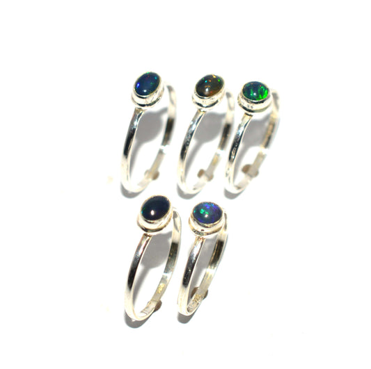 WHOLESALE 5PC 925 SOLID STERLING SILVER BLACK ETHIOPIAN OPAL RING LOT