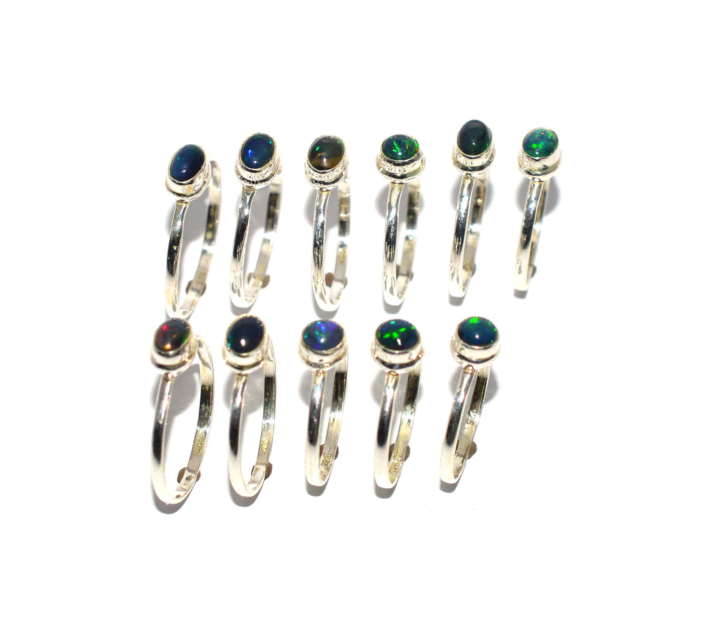 WHOLESALE 11PC 925 SOLID STERLING SILVER BLACK ETHIOPIAN OPAL RING LOT