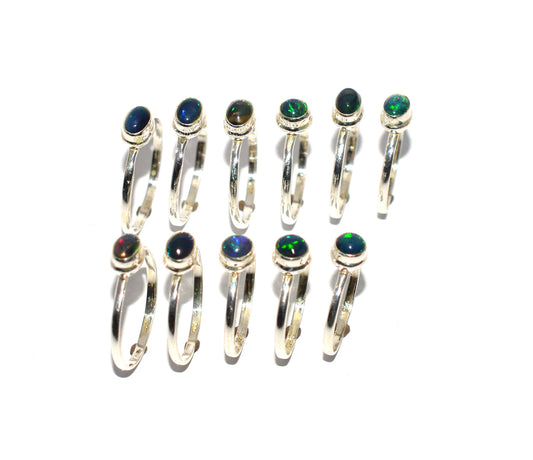 WHOLESALE 11PC 925 SOLID STERLING SILVER BLACK ETHIOPIAN OPAL RING LOT