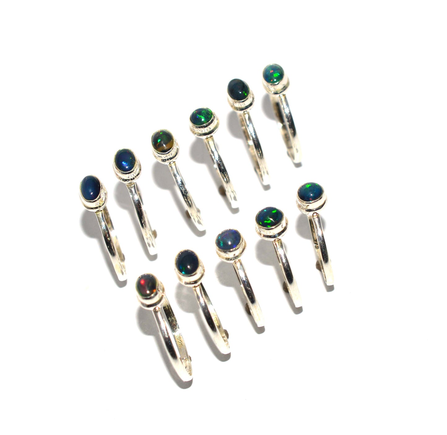 WHOLESALE 11PC 925 SOLID STERLING SILVER BLACK ETHIOPIAN OPAL RING LOT