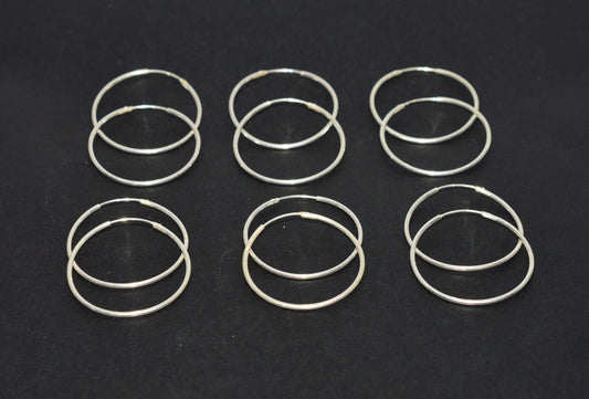 WHOLESALE 6PR 925 SOLID STERLING SILVER PLAIN HOOP EARRING
