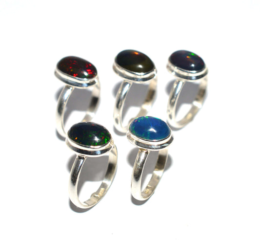 WHOLESALE 5PC 925 SOLID STERLING SILVER BLACK ETHIOPIAN OPAL RING LOT