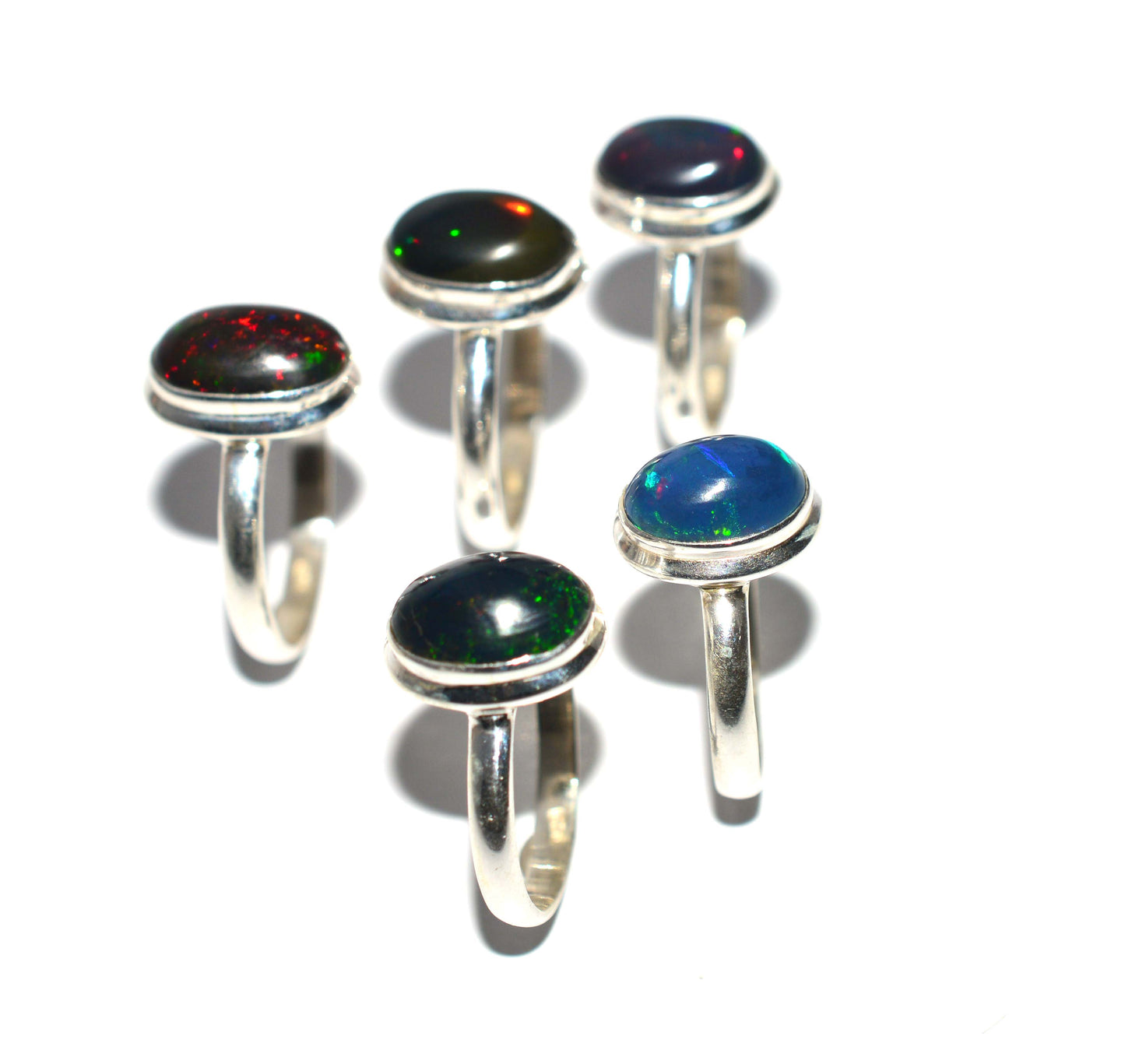WHOLESALE 5PC 925 SOLID STERLING SILVER BLACK ETHIOPIAN OPAL RING LOT