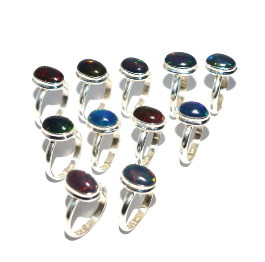 WHOLESALE 11PC 925 SOLID STERLING SILVER BLACK ETHIOPIAN OPAL RING LOT