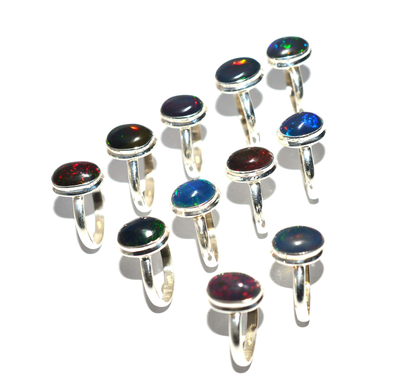 WHOLESALE 11PC 925 SOLID STERLING SILVER BLACK ETHIOPIAN OPAL RING LOT