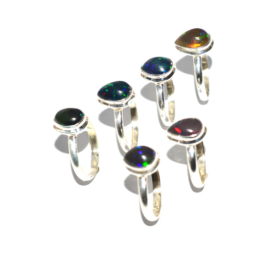 WHOLESALE 6PC 925 SOLID STERLING SILVER BLACK ETHIOPIAN OPAL RING LOT
