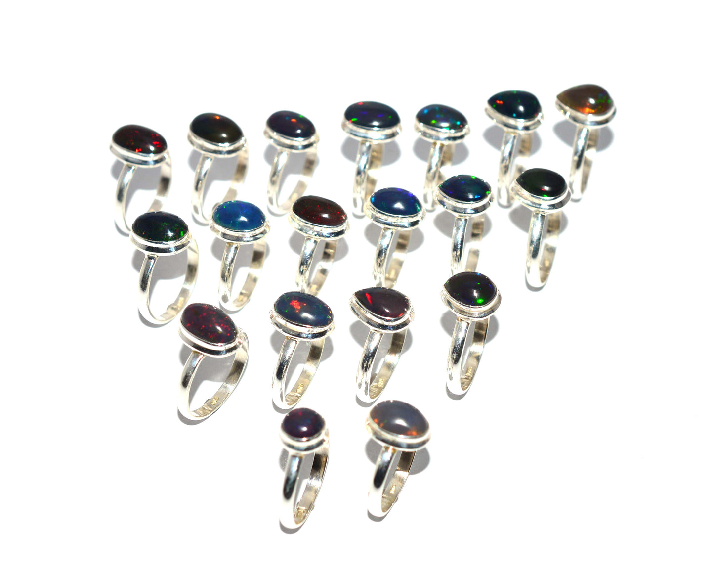 WHOLESALE 19PC 925 SOLID STERLING SILVER BLACK ETHIOPIAN OPAL RING LOT