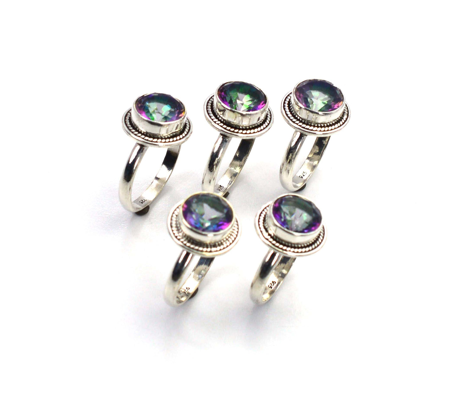 WHOLESALE 5PC 925 SOLID STERLING SILVER FACETED MYSTIC TOPAZ RING LOT