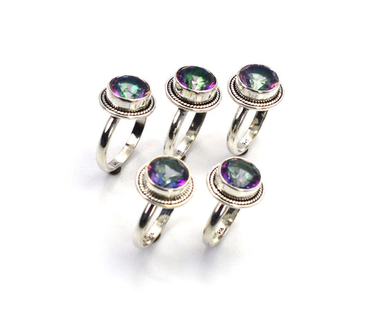 WHOLESALE 5PC 925 SOLID STERLING SILVER FACETED MYSTIC TOPAZ RING LOT