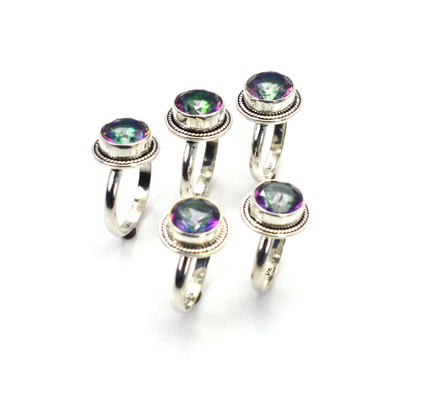 WHOLESALE 5PC 925 SOLID STERLING SILVER FACETED MYSTIC TOPAZ RING LOT