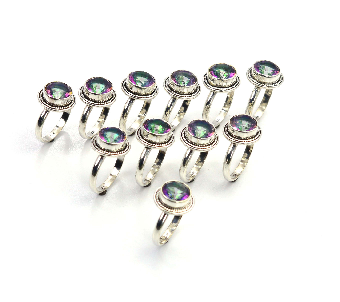WHOLESALE 11PC 925 SOLID STERLING SILVER FACETED MYSTIC TOPAZ RING LOT