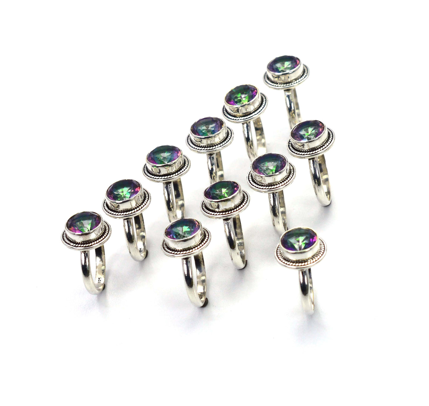 WHOLESALE 11PC 925 SOLID STERLING SILVER FACETED MYSTIC TOPAZ RING LOT