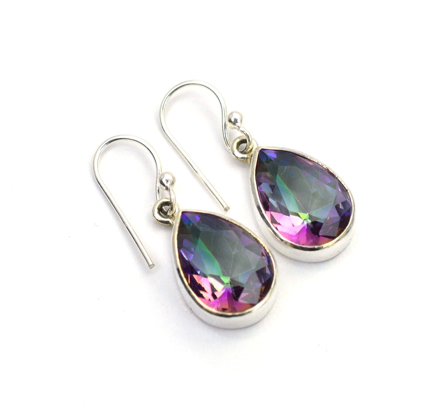 925 SOLID STERLING SILVER FACETED MYSTIC TOPAZ HOOK EARRING -1 INCH